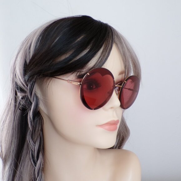 Carolina Herrera Heart Cut Out Shades, Round Rimless Stainless Steel Unique Y2K - Picture 1 of 16